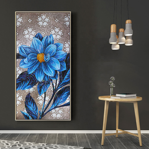 ภาพวาดดอกไม้สุดหรู ศิลปะโมเสกดอกไม้ งานศิล<span class=keywords><strong>ป</strong></span>ะติดผนังแบบมีกรอบ ภาพวาดดอกโบตั๋นสีน้ำเงิน ภาพวาดนามธรรมบนผ้าใบสำหรับตกแต่งผนัง - Product Image 4