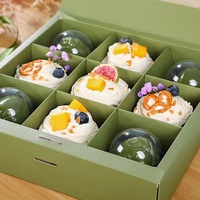 Vente en gros Boîtes d'emballage pliantes vertes pour cupcakes avec couvercle transparent Mini boîte à cupcakes pour dessert 9 aliments Papier couché jetable personnalisé
