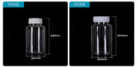 Bouteille Ronde en Plastique PET à Large Goulot pour Pilules et Gélules, avec Couvercle Blanc, 15ml 20ml 30ml 50ml 80ml 100ml 150ml 200ml 250ml 300ml 500ml