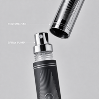 Flacon de parfum vide en verre 35 ml en gros, atomiseur de voyage rechargeable noir et argenté avec capuchon métallique, boîte de présentation luxueuse et ornée