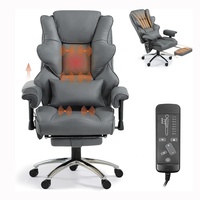 Chaise de bureau exécutive ergonomique à siège en forme de selle, en cuir gris foncé, avec massage par vibration à 6 points