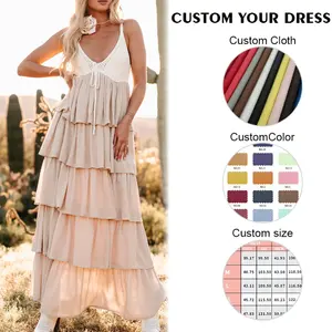 High Quality Factory Custom Fashion Women's Clothing Tiered Maxi Dress Surplice V Neck With Adjustable Straps Casual Dresses