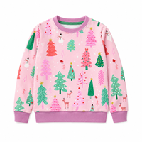Sweat-shirt de Noël pour enfants rose à manches longues col rond imprimé arbre festif 3-8 ans OEM personnalisé