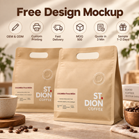 Sac à café en papier kraft imprimé sur mesure avec poignée et valve de dégazage unidirectionnelle, pochette d'emballage à fond plat