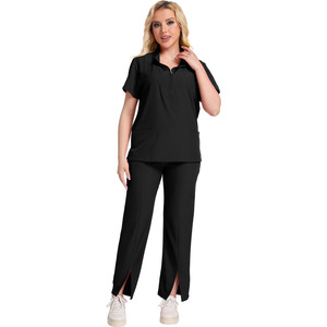 Women Hospital Uniform Set Blue Short Sleeve Zip <b>Top</b> And Pant Moisture Wicking Workwear For Medical Use - Product Image 3