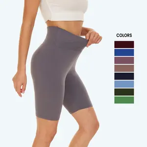 Быстросохнущие облегающие спортивные женские леггинсы для фитнеса с логотипом на заказ, эластичные байкерские шорты с V-образным перекрестным поясом