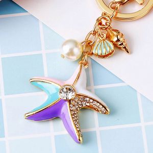 Llavero de Lujo con Concha de Perla y Estrella de Mar, Colgante de Diamantes Brillantes con Cuentas de Concha Marina, Anillo de Llavero de Moda para Mujer, Listo para Regalo - Product Image 1