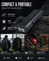 Z828 Lampe portable multifonction noire en ABS, batterie externe rechargeable USB Type-C, étanche IP44, affichage numérique LED, camping 600LM