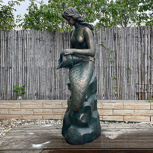 Statue de <span class=keywords><strong>sirène</strong></span> grandeur nature en fibre de verre pour jardin et cour arrière, sculpture de <span class=keywords><strong>sirène</strong></span>, fontaine d'eau - Product Image 4