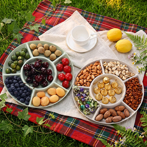 HCMA Kunststoff-Trennwände Runde 6-Fach-Platte Weiße Melamin-Trockenfrucht-Schale Mehrzweck-Geschirrsets Lebensmittelsicher - Product Image 1