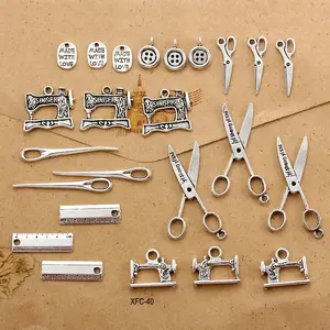 24 antike silber nähmaschine schere taste herrscher anhänger zubehör DIY handgemachten schmuck