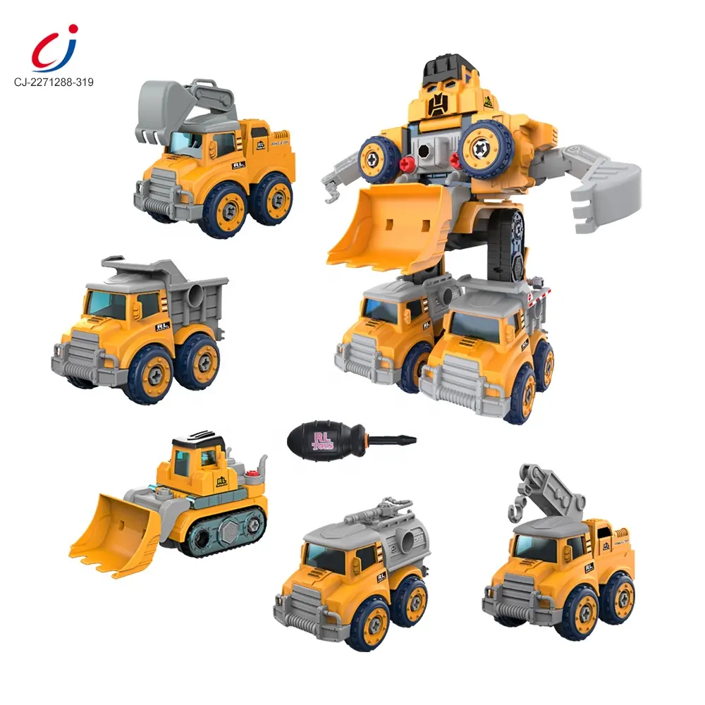 Creative Take Apart Deformation Construction Vehicle 5 in 1 Fire Truck Assembled Diy Car Toy Robot