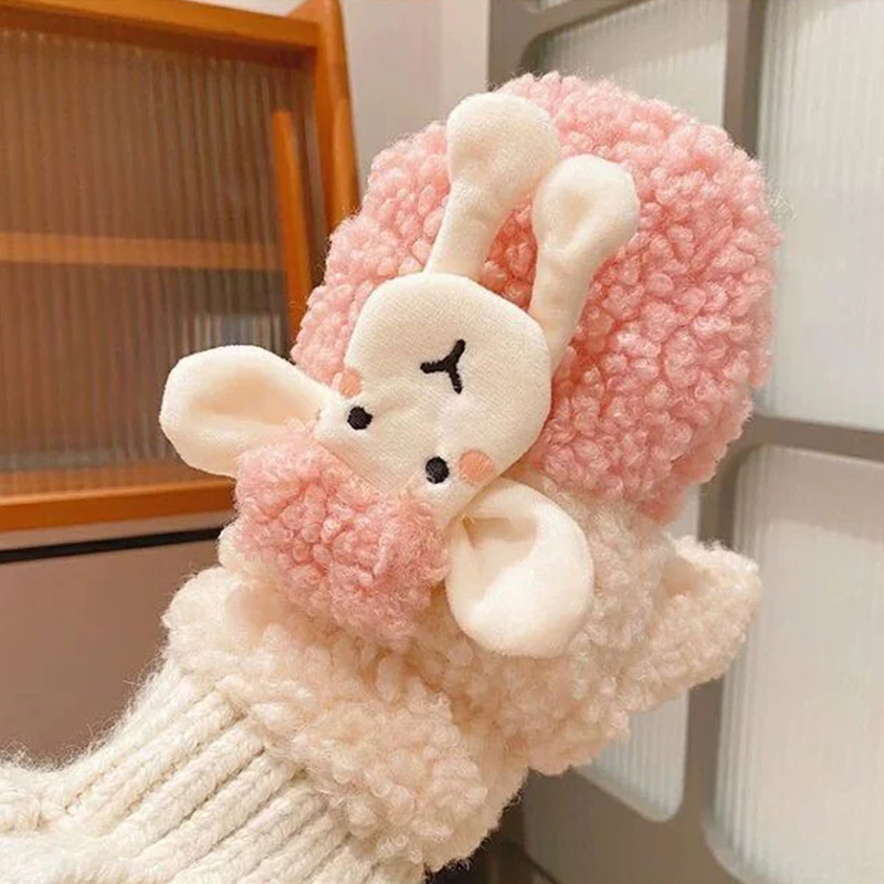 Новые перчатки без пальцев из овечьей шерсти для женщин и девушек, зимние варежки с милыми мультяшными овечьими куклами, повседневные уличные плотные теплые перчатки, подарки