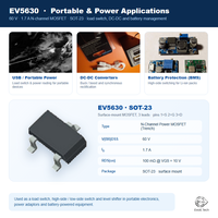 Transistor MOSFET à canal N 60V 1.7A SOT-23, niveau logique, faible RDS(on) 100 mΩ, commutateur de charge, convertisseur DC-DC, équivalent FDN5630