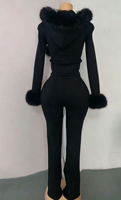 Vêtements Y2k, veste à capuche en fourrure, couleur contrastée unie, cardigan long à fermeture éclair, pantalon taille haute, style décontracté et sportif