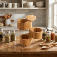 Boîte de rangement moderne en bambou à 3 niveaux, amovible, pour la vie quotidienne, avec couvercle, revêtement NC, pour sel, épices et herbes, 1-3L, durable