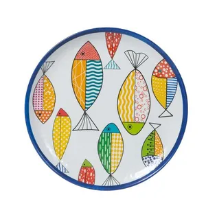 Bumpy effect popular design for sea food round melamine fish plate BPA FREE