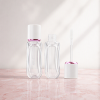 Emballage personnalisable, flacon transparent incurvé pour gloss à lèvres de 5 ml, tube transparent pour gloss à lèvres avec bouchon à vis, couvercle rond rose