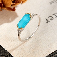 Bague en pierre hexagonale double couche Dunli, cristal blanc naturel, turquoise bleue, géométrique, bicolore, argent S925 plaqué or pour femmes