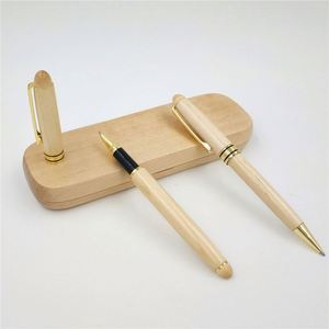 Ensemble cadeau élégant en bois d'érable et métal avec cartouches d'encre - Stylo promotionnel de luxe pour entreprises - Product Image 3