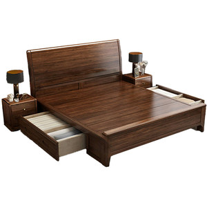 Solid Wood 1.5M Single <b>Bed</b> With Storage Walnut Wood Bedroom Furniture For Adults And Elderly - Product Image 5