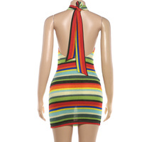 Nouvelle Robe Sexy Rayée Dos Nu pour Femme – Tendance Boutique, Robes Halter Bicolores pour Femme, Collection Été 2026