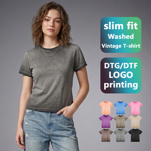 Camisetas al por mayor de 240g con colores degradados, camisetas blancas lavadas, camisetas personalizadas con LOGO para mujer, camisetas estampadas de corte ajustado, camisetas vintage para mujer - Product Image 1