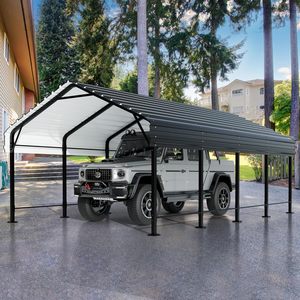 Abri de voiture en métal 12 <span class=keywords><strong>x</strong></span> 20 pieds, auvent de voiture robuste avec toit en acier galvanisé, abri de voiture extérieur en métal - Product Image 1