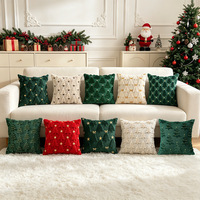 Housse de coussin de Noël matelassée personnalisée, motif sapin floqué, étoile dorée et nœud, pour canapé, vente en gros