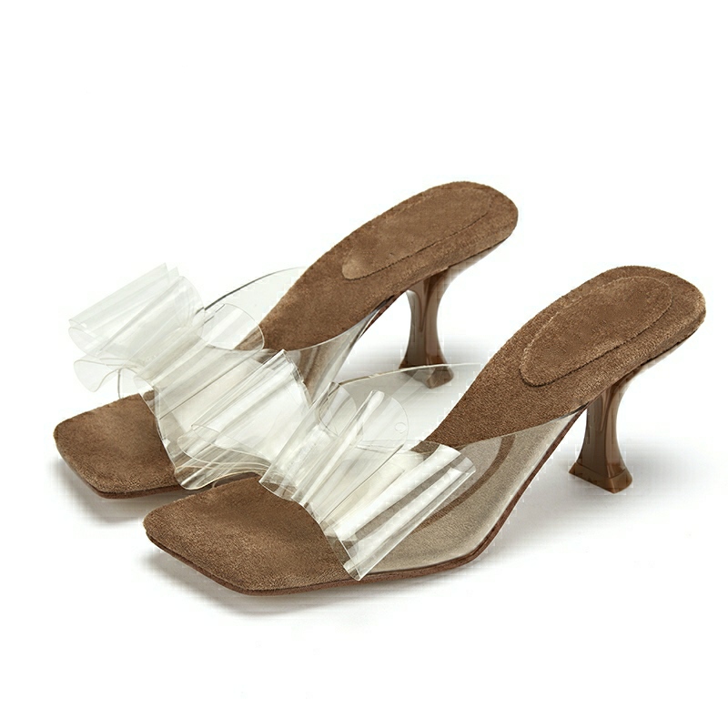 wholesale fashion kitten heel women sandals shoes sexy suede with PVC bowknot sandals ladies fashion women dress shoes