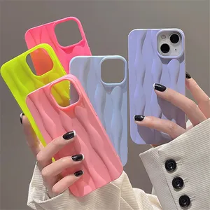 Ins Korea Candy Color 3D Water Ripple Phone Case for iPhone 14 13 12 11 Pro Max 14Plus Cute Matte Soft Silicone Shockproof Cover