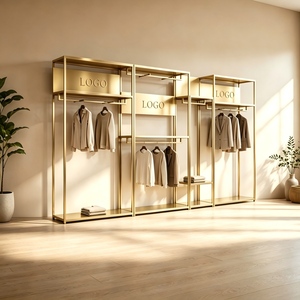 Espositore in Acciaio Inox Dorato Personalizzabile, Design Moderno e Semplice, Facile da Montare, per Boutique di Abbigliamento Uomo, Donna e Bambino - Product Image 1