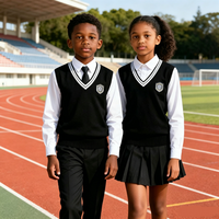 Gilet pull noir personnalisé en gros à col en V, tricot d'uniforme scolaire avec logo brodé pour étudiants