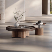 Ensemble de tables basses rondes modernes et vintage à usage séparé avec cadre en bois et plateau en verre pour salon et hôtel