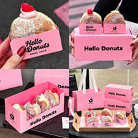 Boîte d'emballage rectangulaire rose AT PACK pour donuts, boîte multi-paquet, boîte à pain et desserts, papier sulfurisé avec logo imprimé personnalisable