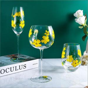 Factory <strong>Wholesale</strong> Hand Painted Flower Wine Glass Ultra Thin Crystal Glass Goblet <strong>Champagne</strong> <strong>Flute</strong> Restaurant Hotel Use - Product Image 3