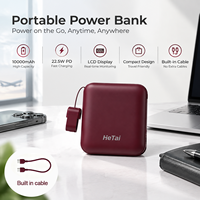Mini Tragbare 10000mAh Powerbank 22,5W PD Schnellladung Eingebautes USB-C-Kabel LCD Digital Powerbank für Mobiltelefone und Reisen