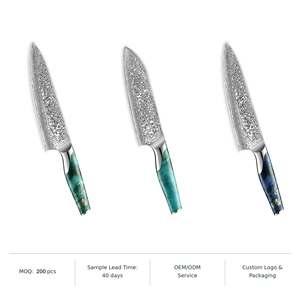 Couteau de chef de style japonais, lame à motif Damas avec manche à tourbillon vert, couteau de cuisine professionnel pour la préparation des aliments - Product Image 6