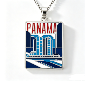 Collar con Colgante de Esmalte de Ángel del Paisaje Urbano de Panamá - Joyería de Recuerdo de Viaje Chapada en Plata con Troquelado e Impresión para Graduación y Aniversario - Product Image 6