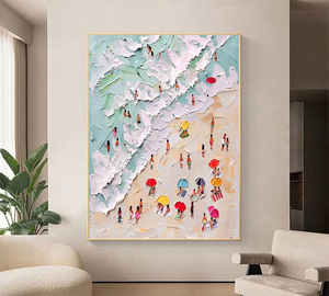 Peinture de natation de côte heureuse 3D peinture de foule d'art de côte d'été abstraite - Product Image 1