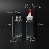 Oem Wholesale 30ml PET Bouteille en plastique transparent Bouteille d'huile Bouteille à bec verseur avec couvercle pointu