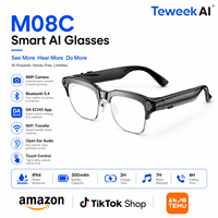 Gafas con Cámara IA M08C, Monitor para Selfies, Pantalla, Grabación de Fotos y Vídeos de 8MP, Transferencia WiFi, Música, Llamadas, IPX4, Gafas Inteligentes para Viajes