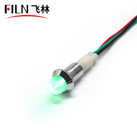 FILN 10mm 12-24V IP67 voyants à tête surélevée avec lumière rouge terminale sur un tableau de bord Lampe d'équipement de signalisation en métal CE UL RoHS
