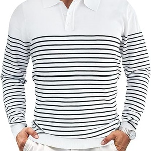 Pull en tricot pour homme à manches longues, chemise décontractée rayée, chemises de golf, 100% polyester, respirant, imprimé sportif - Product Image 6