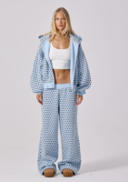 Ensemble de survêtement en molleton à imprimé pois personnalisé, 2 pièces, sweat à capuche zippé oversize et pantalon de survêtement à jambes larges pour femmes, vente en gros OEM