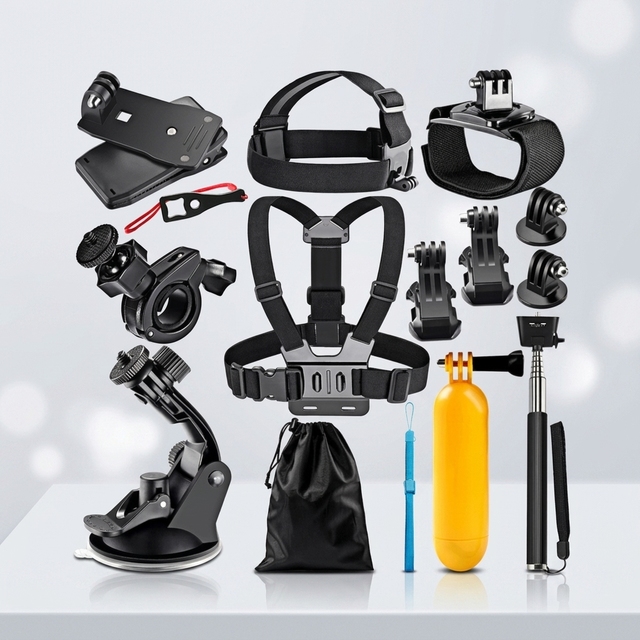 50-in-1 Action Camera Mount Kit ABS Plastic 360 Rotation for Compatible Universal Mounts Head/Chest Straps Bike Clip Tripod