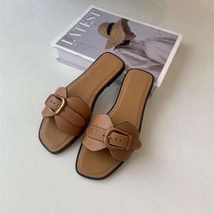 Sandalias Planas con Hebilla y Punta Cuadrada para Mujer, Estilo Vintage, para Vacaciones al Aire Libre, con Una Sola Tira, Venta al Por Mayor, Verano 2026 - Product Image 3
