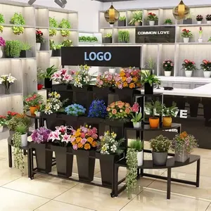 hebei huiya new goods of Trapezoidal iron flower rack, Wrought iron multi-layer movable flower stand, Metal rack