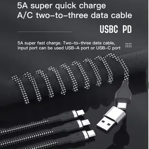 USB C-USB C日付ケーブル5A66W超急速充電ナイロン編組アルミニウム金属データケーブル