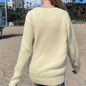 Pull tricoté à col rond avec drapeau américain et ourlet côtelé Vente en gros OEM/ODM Mélange de laine personnalisé Intarsia Knitwear Causal Women Pullover - Product Image 6